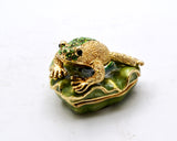 Bejeweled Frog on Lily Pad Trinket Box Made with Austrian Crystals & Enamel