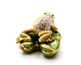 Bejeweled Frog on Lily Pad Trinket Box Made with Austrian Crystals & Enamel