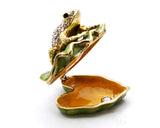 Bejeweled Frog on Lily Pad Trinket Box Made with Austrian Crystals & Enamel