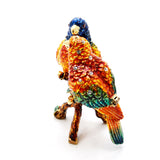 Bejeweled Lovebirds on Branch Trinket Box. Hand Painted Enamel & Austrian Crystals