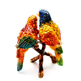 Bejeweled Lovebirds on Branch Trinket Box. Hand Painted Enamel & Austrian Crystals