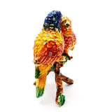 Bejeweled Lovebirds on Branch Trinket Box. Hand Painted Enamel & Austrian Crystals