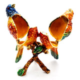 Bejeweled Lovebirds on Branch Trinket Box. Hand Painted Enamel & Austrian Crystals