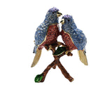 Bejeweled Lovebirds on Branch Trinket Box. Hand Painted Enamel & Austrian Crystals