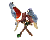Bejeweled Lovebirds on Branch Trinket Box. Hand Painted Enamel & Austrian Crystals