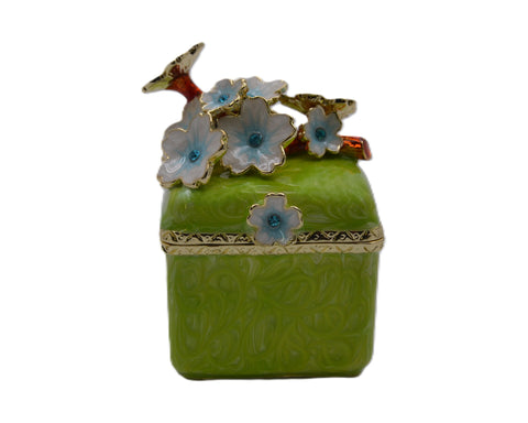 Jeweled Floral Trinket Box. Hand Crafted Square Shape with Enamel & Austrian Crystals