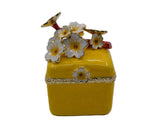Jeweled Floral Trinket Box. Hand Crafted Square Shape with Enamel & Austrian Crystals