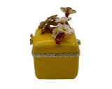 Jeweled Floral Trinket Box. Hand Crafted Square Shape with Enamel & Austrian Crystals