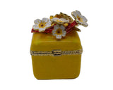 Jeweled Floral Trinket Box. Hand Crafted Square Shape with Enamel & Austrian Crystals