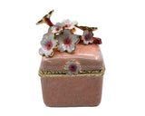 Jeweled Floral Trinket Box. Hand Crafted Square Shape with Enamel & Austrian Crystals