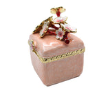 Jeweled Floral Trinket Box. Hand Crafted Square Shape with Enamel & Austrian Crystals