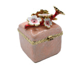Jeweled Floral Trinket Box. Hand Crafted Square Shape with Enamel & Austrian Crystals