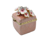 Jeweled Floral Trinket Box. Hand Crafted Square Shape with Enamel & Austrian Crystals