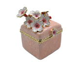Jeweled Floral Trinket Box. Hand Crafted Square Shape with Enamel & Austrian Crystals