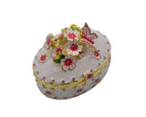 Oval Shape Floral & Butterfly Trinket Box