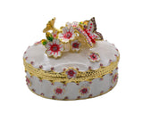 Oval Shape Floral & Butterfly Trinket Box