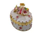 Oval Shape Floral & Butterfly Trinket Box