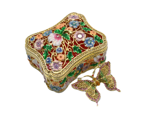 Big Butterfly Trinket Box with Butterfly as Broach. Made with Austrian Crystals & Enamel