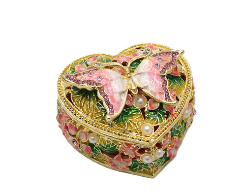 Jeweled Butterfly on Floral Trinket Box Made with Austrian Crystals & Colorful Enamel with Faux Pearls