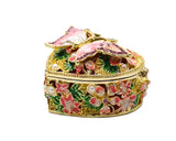 Jeweled Butterfly on Floral Trinket Box Made with Austrian Crystals & Colorful Enamel with Faux Pearls