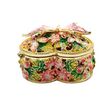 Jeweled Butterfly on Floral Trinket Box Made with Austrian Crystals & Colorful Enamel with Faux Pearls