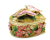 Jeweled Butterfly on Floral Trinket Box Made with Austrian Crystals & Colorful Enamel with Faux Pearls