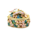 Jeweled Butterfly on Floral Trinket Box Made with Austrian Crystals & Colorful Enamel with Faux Pearls