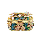 Jeweled Butterfly on Floral Trinket Box Made with Austrian Crystals & Colorful Enamel with Faux Pearls