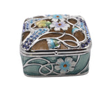 Floral Trinket Box Square Shape. Hand Crafted with Beautiful Floral Design with Austrian Crystals & Enamel