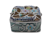Floral Trinket Box Square Shape. Hand Crafted with Beautiful Floral Design with Austrian Crystals & Enamel