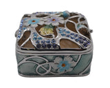 Floral Trinket Box Square Shape. Hand Crafted with Beautiful Floral Design with Austrian Crystals & Enamel