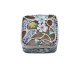 Floral Trinket Box Square Shape. Hand Crafted with Beautiful Floral Design with Austrian Crystals & Enamel