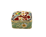 Floral Trinket Box Square Shape. Hand Crafted with Beautiful Floral Design with Austrian Crystals & Enamel