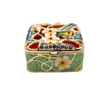 Floral Trinket Box Square Shape. Hand Crafted with Beautiful Floral Design with Austrian Crystals & Enamel