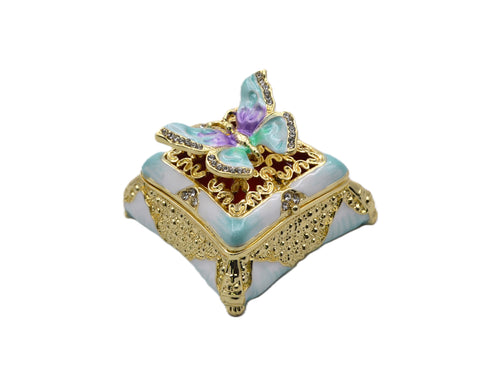 Decorative Trinket Box with Butterfly as Broach. Unique Design with Austrian Crystals & Enamel
