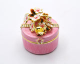 Round Shape Floral Trinket Box. Hand Detailed with Austrian Crystals & Enamel.