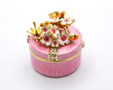 Round Shape Floral Trinket Box. Hand Detailed with Austrian Crystals & Enamel.