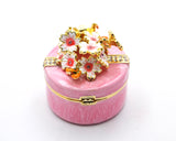 Round Shape Floral Trinket Box. Hand Detailed with Austrian Crystals & Enamel.