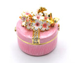 Round Shape Floral Trinket Box. Hand Detailed with Austrian Crystals & Enamel.
