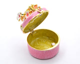 Round Shape Floral Trinket Box. Hand Detailed with Austrian Crystals & Enamel.