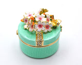 Round Shape Floral Trinket Box. Hand Detailed with Austrian Crystals & Enamel.