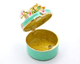 Round Shape Floral Trinket Box. Hand Detailed with Austrian Crystals & Enamel.
