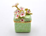 Square Floral Trinket Box. Hand Detailed with Austrian Crystals & Enamel