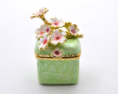 Square Floral Trinket Box. Hand Detailed with Austrian Crystals & Enamel
