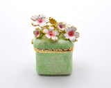Square Floral Trinket Box. Hand Detailed with Austrian Crystals & Enamel