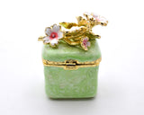 Square Floral Trinket Box. Hand Detailed with Austrian Crystals & Enamel