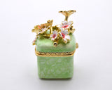 Square Floral Trinket Box. Hand Detailed with Austrian Crystals & Enamel