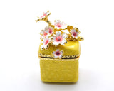 Square Floral Trinket Box. Hand Detailed with Austrian Crystals & Enamel