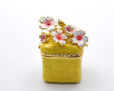 Square Floral Trinket Box. Hand Detailed with Austrian Crystals & Enamel