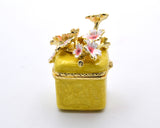Square Floral Trinket Box. Hand Detailed with Austrian Crystals & Enamel